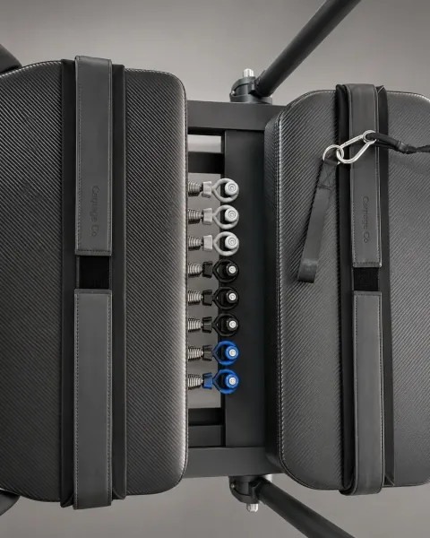 Carriage One front platforms with the multi-spring resistance assembly between them